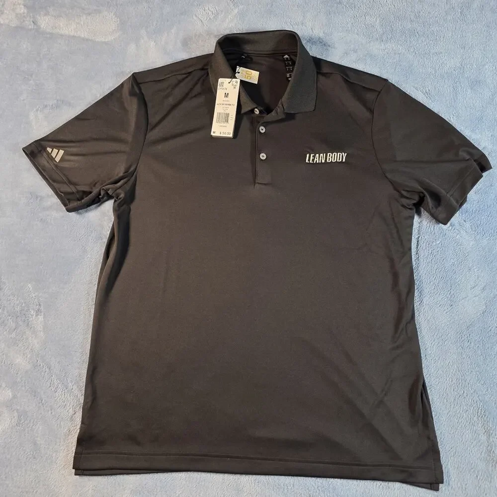 Adidas Men’s Medium Black Performance Polo Lean Body Logo NWT UPF 50 Golf